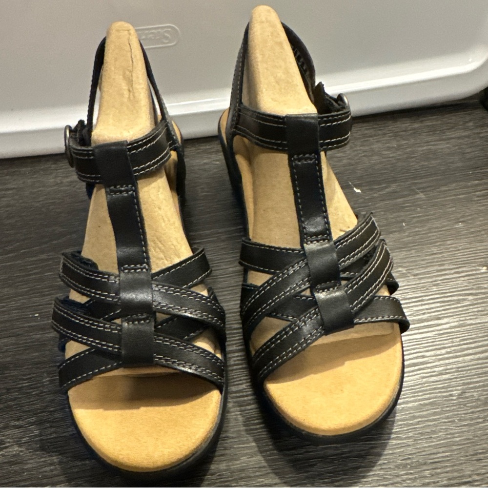 Clarks Black Multi-Strap T-Bar Sandals